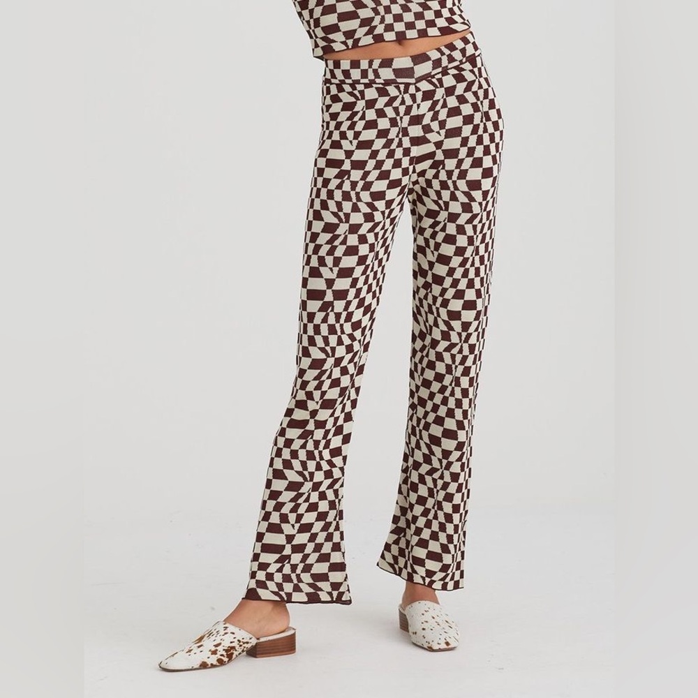 Size L Paloma Wool Cream/Burgundy Orinocco Checkered Pants